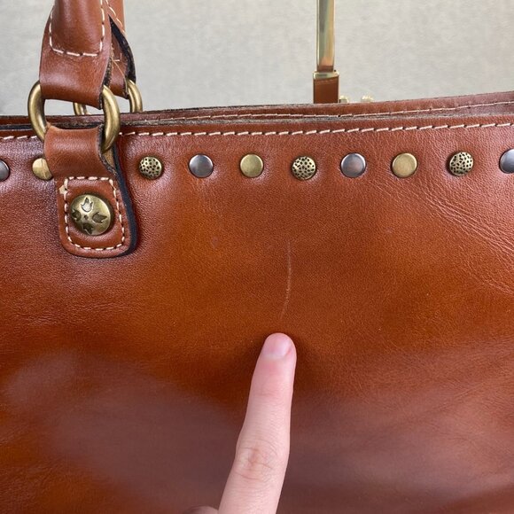 Patricia Nash Zancona Tote Brown Leather Shoulder Bag Studded Double Handle - Picture 7 of 15